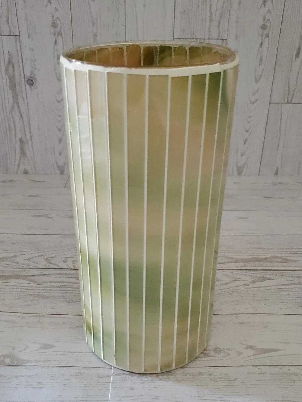 Green & Pink Vertical Striped Glass Vase
